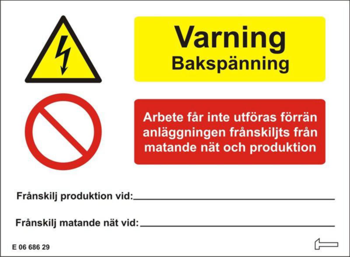 Dekal för Solcells-/Energilagringssystem - DEKAL - VARNING BAKSPÄNNING A ARBETE FÅR INTE UTFÖRAS
